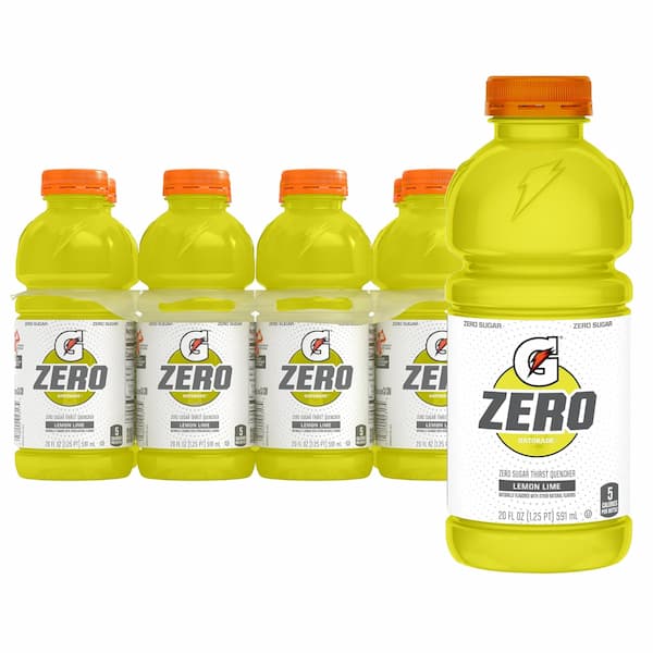 Gatorade Zero Sugar Thirst Quencher Sports Drinks, Lemon-Lime, 20 Ounce Bottles (Pack of 8)
