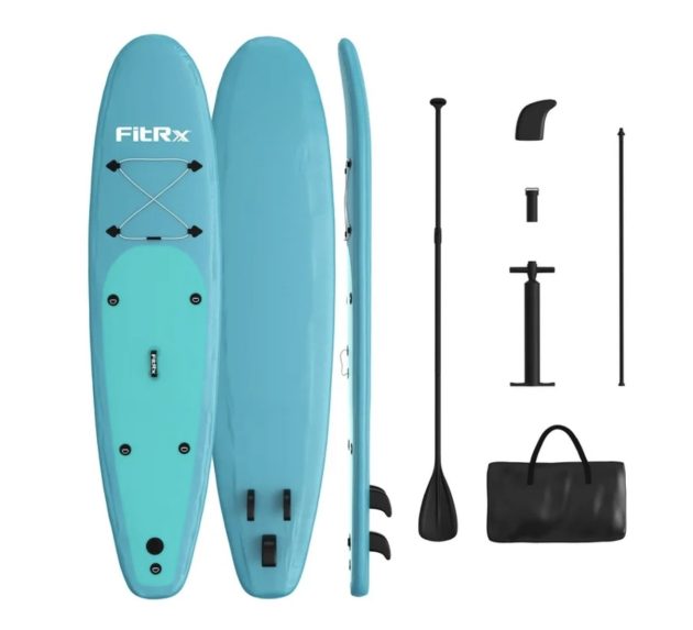 FitRx 10ft. Inflatable Paddle Board with Aluminum Adjustable Paddle and Accessories Carry Bag