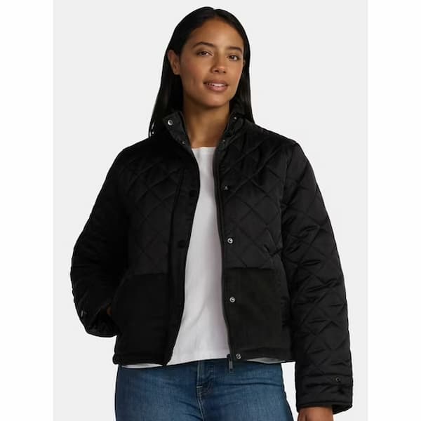 Time and Tru Women's and Women’s Plus Mixed Media Puffer Jacket deal